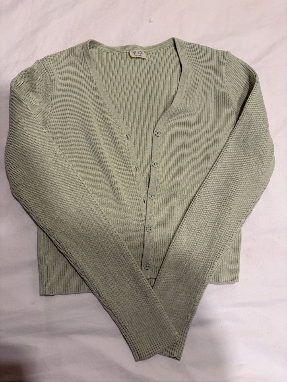 Brandy Melville Sage Green Ribbed V-Neck Button Cardigan